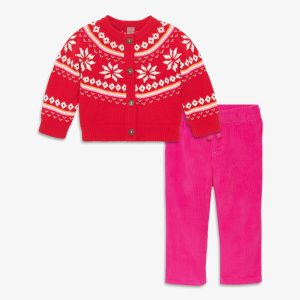 Baby fair isle cardigan & corduroy pant set