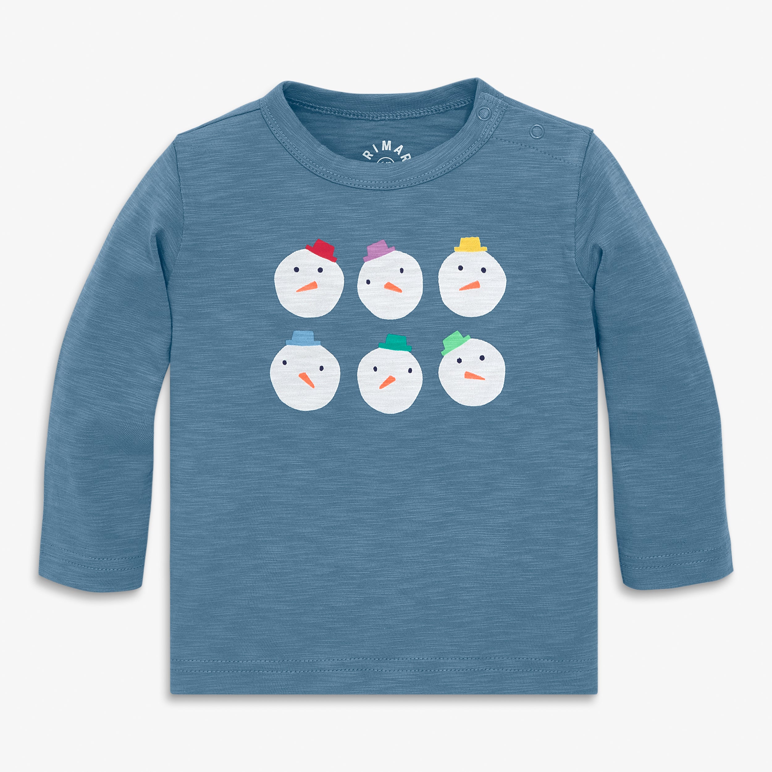 Baby long sleeve rainbow snowmen tee
